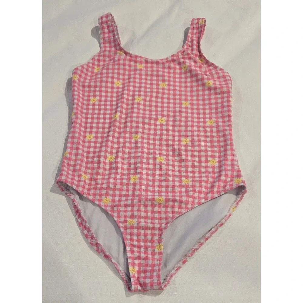 BMagical Girl's‎ Swimsuit  Gingham Pink White Plaid w/ Yellow Flowers Size 16